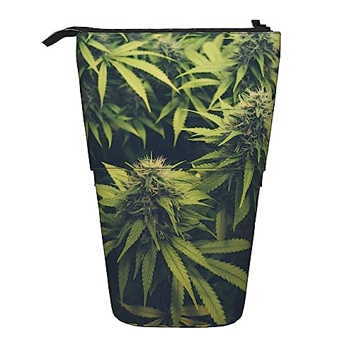 OUSIKA Grünes Weed Federmäppchen Teleskop Stifttasche Kosmetiktasche Organizer Nette Stand-Up Stiftebeutel, Schwarz , Einheitsgröße, Münzbeutel von OUSIKA