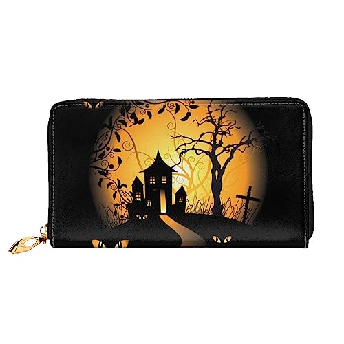 OUSIKA Halloween Damen Geldbörse Leder Große Kapazität Reißverschluss Clutch Handtasche Münzbörse für Frauen, Schwarz , Einheitsgröße von OUSIKA