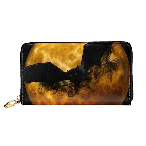 OUSIKA Halloween Fledermaus Damen Geldbörse Leder Große Kapazität Reißverschluss Clutch Handtasche Münzbörse für Frauen, Schwarz , Einheitsgröße von OUSIKA