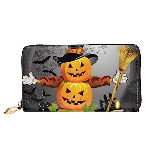 OUSIKA Halloween Kürbis Damen Geldbörse Leder Große Kapazität Reißverschluss Clutch Handtasche Münzbörse für Frauen, Schwarz , Einheitsgröße von OUSIKA