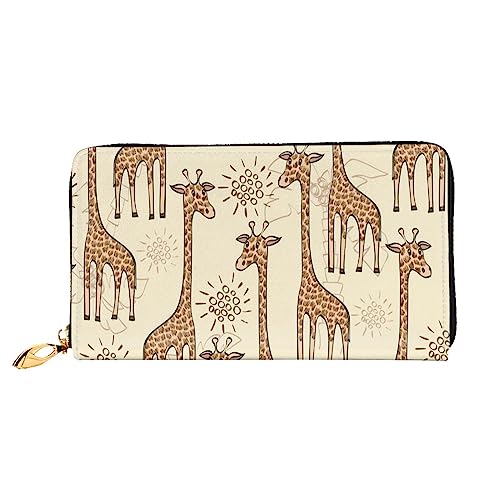 OUSIKA Hand gezeichnete Giraffen Damen Geldbörse Leder Große Kapazität Reißverschluss Clutch Handtasche Münzbörse für Frauen, Schwarz , Einheitsgröße von OUSIKA