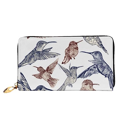 OUSIKA Handgezeichnete Vögel Damen Geldbörse Leder Große Kapazität Reißverschluss Clutch Handtasche Münzbörse für Frauen, Schwarz , Einheitsgröße von OUSIKA