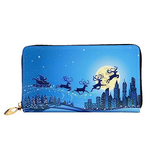 OUSIKA Happy Christmas Rentier Damen Geldbörse Leder Große Kapazität Reißverschluss Clutch Handtasche Münzbörse für Frauen, Schwarz , Einheitsgröße von OUSIKA