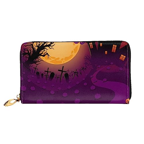 OUSIKA Happy Halloween Damen Geldbörse Leder Große Kapazität Reißverschluss Clutch Handtasche Münzbörse für Frauen, Schwarz , Einheitsgröße von OUSIKA