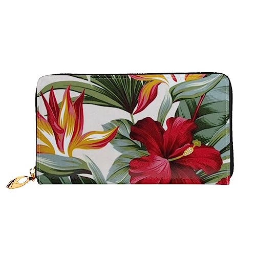 OUSIKA Hibiscus Blume Damen Geldbörse Leder Große Kapazität Reißverschluss Clutch Handtasche Münzbörse für Frauen, Schwarz , Einheitsgröße von OUSIKA