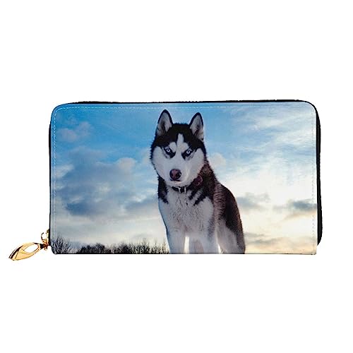 OUSIKA Husky Dogs Damen Geldbörse Leder Große Kapazität Reißverschluss Clutch Handtasche Münzgeldbörse für Frauen, Schwarz , Einheitsgröße von OUSIKA