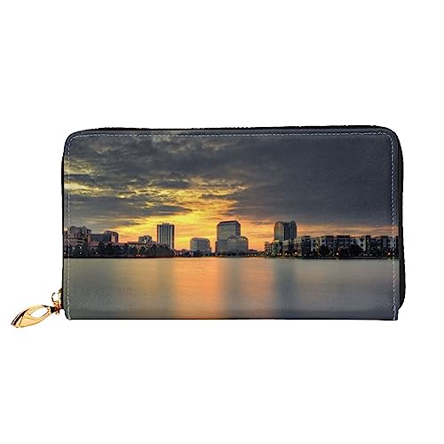 OUSIKA Irving Texas Sunset Damen Geldbörse Leder Große Kapazität Reißverschluss Clutch Handtasche Münzbörse für Frauen, Schwarz , Einheitsgröße von OUSIKA