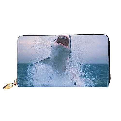 OUSIKA Jumping Shark Damen Geldbörse Leder Große Kapazität Reißverschluss Clutch Handtasche Münzbörse für Frauen, Schwarz , Einheitsgröße von OUSIKA