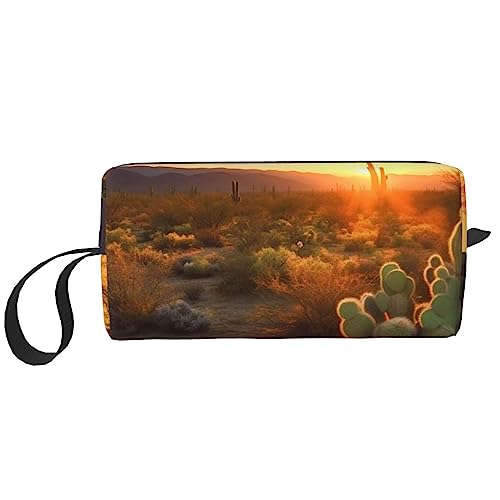 OUSIKA Kaktus Wüste Sonnenuntergang Kosmetiktaschen für Frauen Tragbare Make-up-Tasche Reise Aufbewahrungstasche Täglich Empfang Tasche Große Kapazität Kulturbeutel, Weiß, Einheitsgröße, weiß, von OUSIKA