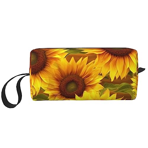 OUSIKA Kosmetiktaschen mit Sonnenblumenmuster für Frauen, tragbare Make-up-Tasche, Reise-Aufbewahrungstasche, täglicher Empfangsbeutel, große Kapazität, Kulturbeutel, Weiß, Einheitsgröße, weiß, von OUSIKA