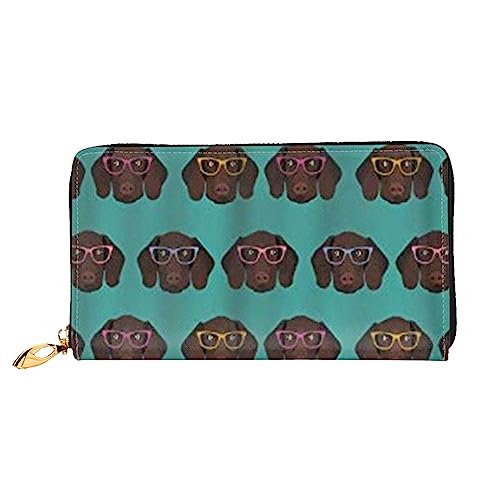 OUSIKA Kurzhaariger Hund in Brille Damen Geldbörse Leder Große Kapazität Reißverschluss Clutch Handtasche Münzbörse für Frauen, Schwarz , Einheitsgröße von OUSIKA