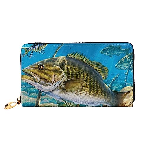 OUSIKA Lake Fish Angeln Damen Geldbörse Leder Große Kapazität Reißverschluss Clutch Handtasche Münzbörse für Frauen, Schwarz , Einheitsgröße von OUSIKA