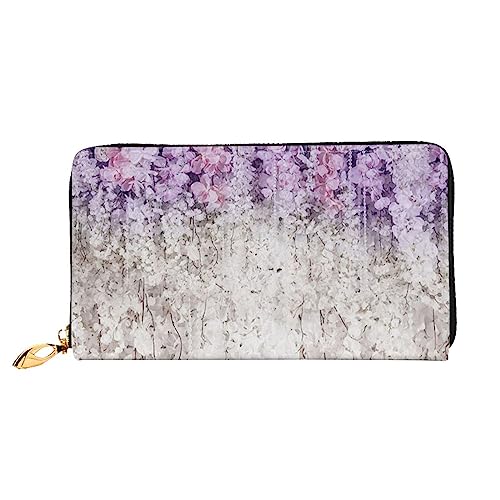 OUSIKA Lavendel und Weiß Floral Damen Geldbörse Leder Große Kapazität Reißverschluss Clutch Handtasche Münzbörse für Frauen, Schwarz , Einheitsgröße von OUSIKA