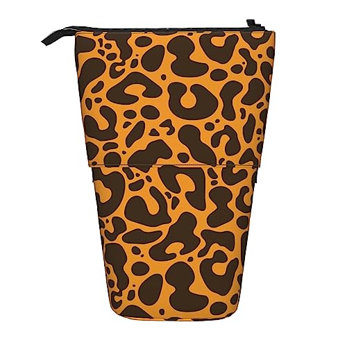 OUSIKA Leopard Muster Bleistift Fall Teleskop Stift Tasche Kosmetik Tasche Organizer Nette Stand-Up Stift Beutel, Schwarz , Einheitsgröße, Münzbeutel von OUSIKA