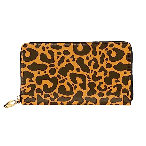 OUSIKA Leopardenmuster Damen Geldbörse Leder Große Kapazität Reißverschluss Clutch Handtasche Münzbörse für Frauen, Schwarz , Einheitsgröße von OUSIKA