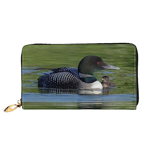 OUSIKA Loon Nature Bird Damen Geldbörse Leder Große Kapazität Reißverschluss Clutch Handtasche Münzbörse für Frauen, Schwarz , Einheitsgröße von OUSIKA