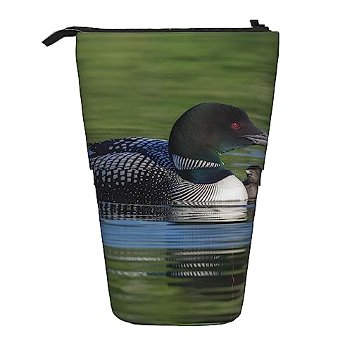 OUSIKA Loon Nature Federmäppchen mit Vogelmotiv, Teleskop, Stifttasche, Kosmetiktasche, Organizer, niedlich, aufstellbar, Schwarz , Einheitsgröße, Münzbeutel von OUSIKA