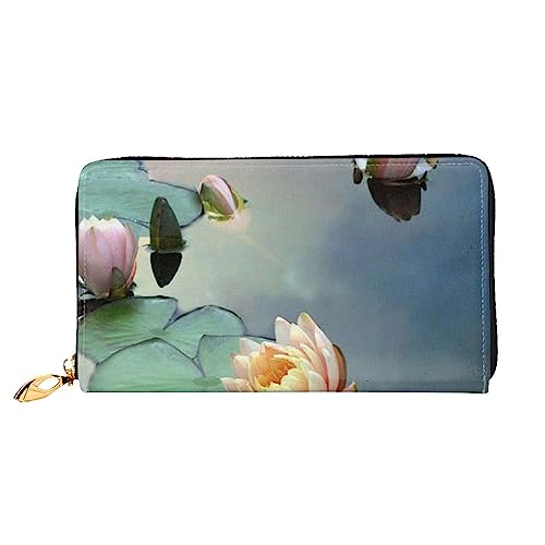 OUSIKA Lotus Flower Painting Damen Geldbörse Leder Große Kapazität Reißverschluss Clutch Handtasche Münzbörse für Frauen, Schwarz , Einheitsgröße von OUSIKA