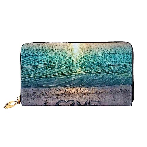 OUSIKA Love Beach Damen Geldbörse Leder Große Kapazität Reißverschluss Clutch Handtasche Münzbörse für Frauen, Schwarz , Einheitsgröße von OUSIKA