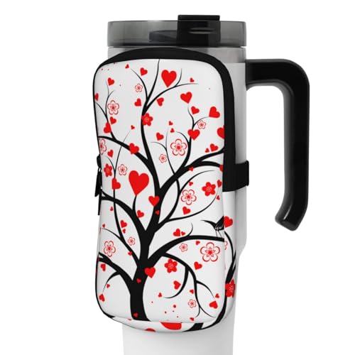 OUSIKA Love Heart Tree Print Water Bottle Pouch Tumbler Pouch Bag Handheld Sports Drink Bottle Accessories Bag Zipper Pouch Belt Bag for Men Women, Schwarz , M von OUSIKA