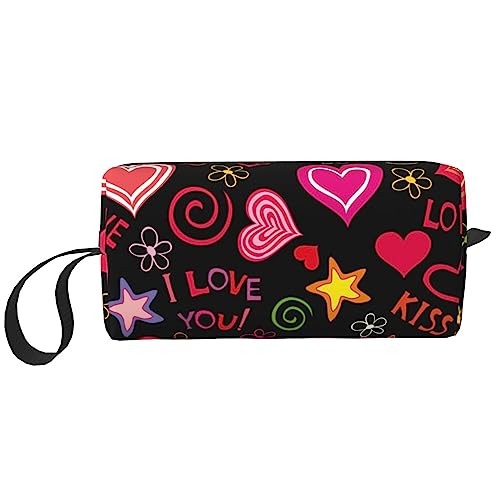 OUSIKA Love Hearts Kosmetiktaschen für Frauen Tragbare Make-up-Tasche Reise Aufbewahrungstasche Täglich Empfang Tasche Große Kapazität Kulturbeutel, Weiß, Einheitsgröße, weiß, Einheitsgröße von OUSIKA