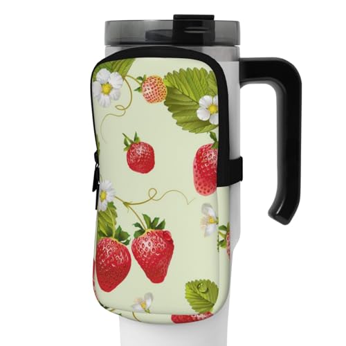 OUSIKA Lovely Strawberry Print Water Bottle Pouch Tumbler Pouch Bag Handheld Sports Drink Bottle Accessories Bag Zipper Pouch Belt Bag for Men Women, Schwarz , M von OUSIKA