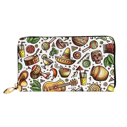 OUSIKA Lustige Cartoon Hüte Gitarre Damen Geldbörse Leder Große Kapazität Reißverschluss Clutch Handtasche Geldbörse für Frauen, Schwarz , Einheitsgröße von OUSIKA