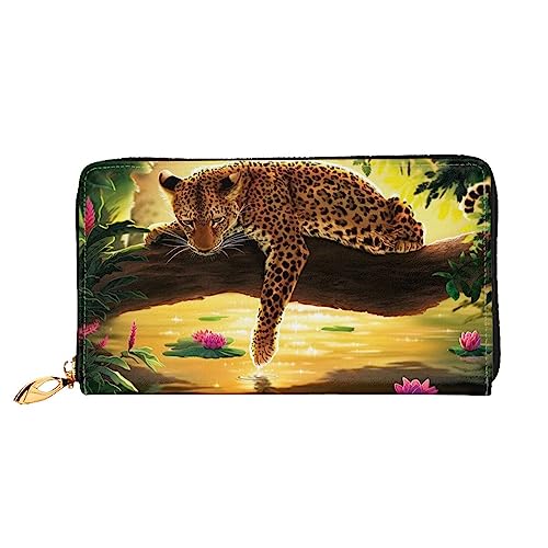 OUSIKA Lustige Leopard Damen Geldbörse Leder Große Kapazität Reißverschluss Clutch Handtasche Münzbörse für Frauen, Schwarz , Einheitsgröße von OUSIKA