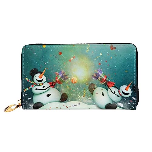 OUSIKA Lustige Schneemann Damen Geldbörse Leder Große Kapazität Reißverschluss Clutch Handtasche Münzbörse für Frauen, Schwarz , Einheitsgröße von OUSIKA