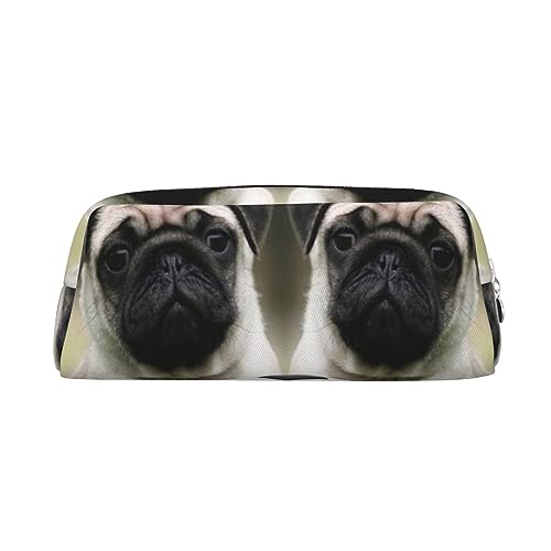 OUSIKA Make-up-Tasche aus Leder, Motiv: Mops, Hunde mit Fußball, Fußball, Reise-Kulturbeutel, Kosmetiktasche, tägliche Aufbewahrungstasche für Damen, silber, Einheitsgröße von OUSIKA