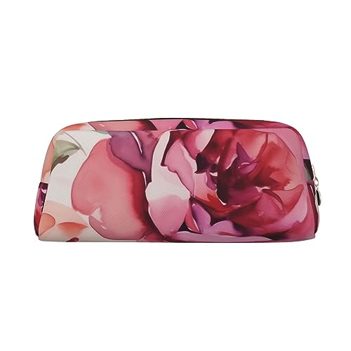 OUSIKA Make-up-Tasche aus Leder, Motiv: rosa Blumen und Rose, Reise-Kulturbeutel, Kosmetiktasche, tägliche Aufbewahrungstasche für Damen, Gold, Einheitsgröße von OUSIKA