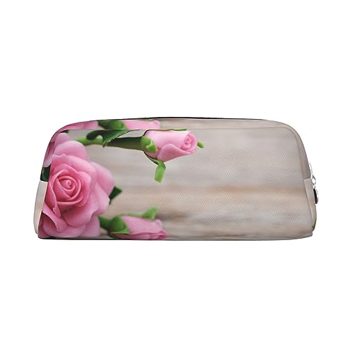 OUSIKA Make-up-Tasche aus Leder, Motiv: rosa Rosen, Reise-Kulturbeutel, Kosmetiktasche, tägliche Aufbewahrungstasche für Damen, silber, Einheitsgröße von OUSIKA