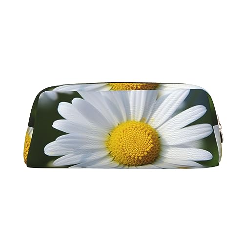 OUSIKA Make-up-Tasche mit Gänseblümchen-Motiv, Wildweiß, Leder, Federmäppchen, Reise-Kulturbeutel, Kosmetiktasche, tägliche Aufbewahrungstasche für Damen, Gold, Einheitsgröße von OUSIKA