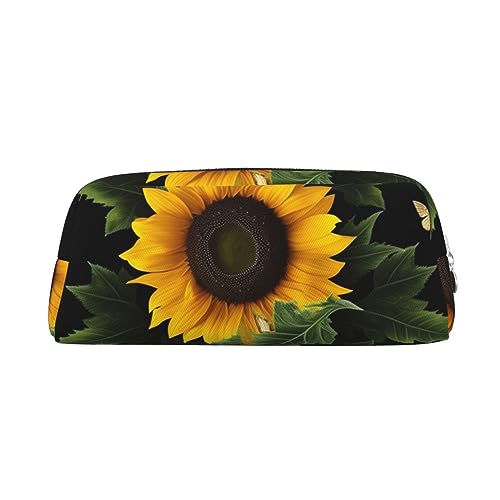 OUSIKA Make-up-Tasche mit Sonnenblumen-Motiv, Leder, Federmäppchen, Reise-Kulturbeutel, Kosmetiktasche, tägliche Aufbewahrungstasche für Damen, silber, Einheitsgröße von OUSIKA