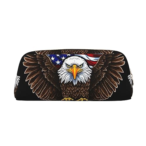 OUSIKA Make-up-Tasche mit USA-Flagge, Motiv: Patriotischer Adler, Leder-Federmäppchen, Reise-Kulturbeutel, Kosmetiktasche, tägliche Aufbewahrungstasche für Damen, Gold, Einheitsgröße von OUSIKA