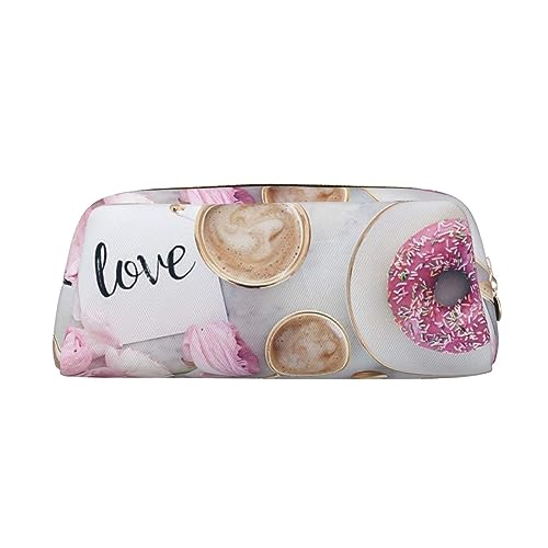 OUSIKA Make-up-Tasche mit rosa Donuts-Rosen, Leder-Federmäppchen, Reise-Kulturbeutel, Kosmetiktasche, tägliche Aufbewahrungstasche für Damen, Gold, Einheitsgröße von OUSIKA