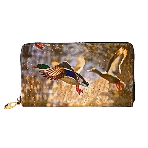 OUSIKA Mallard Sunset Damen Geldbörse Leder Große Kapazität Reißverschluss Clutch Handtasche Münzbörse für Frauen, Schwarz , Einheitsgröße von OUSIKA