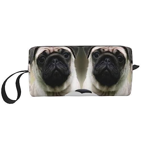 OUSIKA Mops Hunde mit Fußball Fußball Kosmetiktaschen für Frauen Tragbare Make-up-Tasche Reise Aufbewahrungstasche Täglicher Empfang Tasche Große Kapazität Kulturbeutel, Weiß, Einheitsgröße, weiß, von OUSIKA