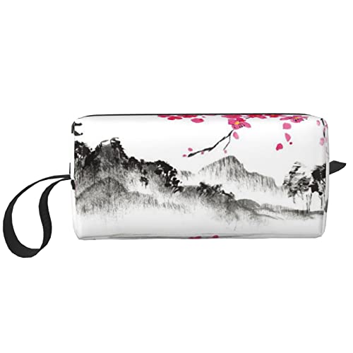 OUSIKA Mount Fuji mit Kirsche Kosmetiktaschen für Frauen Tragbare Make-up-Tasche Reise Aufbewahrungstasche Täglich Empfang Tasche Große Kapazität Kulturbeutel, Weiß, Einheitsgröße, weiß, Einheitsgröße von OUSIKA