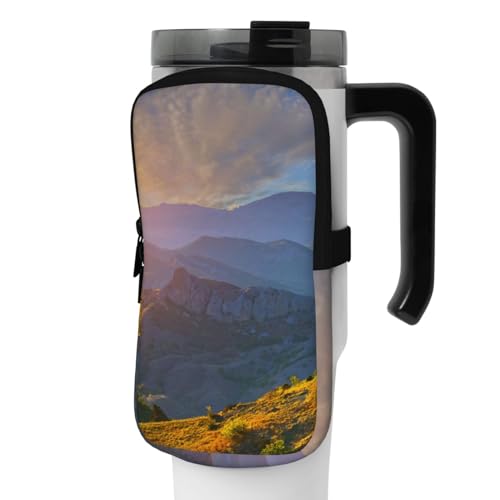 OUSIKA Mountain Sunrise Print Water Bottle Pouch Tumbler Pouch Bag Handheld Sports Drink Bottle Accessories Bag Zipper Pouch Belt Bag for Men Women, Schwarz , M von OUSIKA