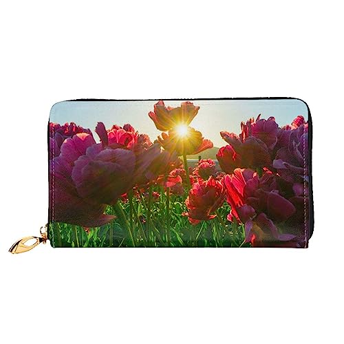 OUSIKA Nature Flowers Damen Geldbörse Leder Große Kapazität Reißverschluss Clutch Handtasche Münzbörse für Frauen, Schwarz , Einheitsgröße von OUSIKA