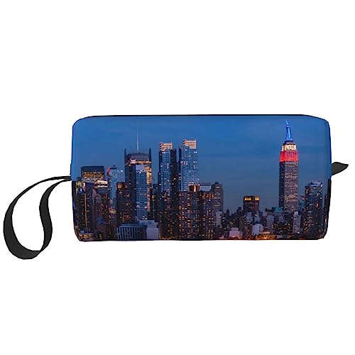 OUSIKA New York City Night Kosmetiktaschen für Frauen Tragbare Make-up-Tasche Reise Aufbewahrungstasche Täglich Empfang Tasche Große Kapazität Kulturbeutel, Weiß, Einheitsgröße, weiß, Einheitsgröße von OUSIKA