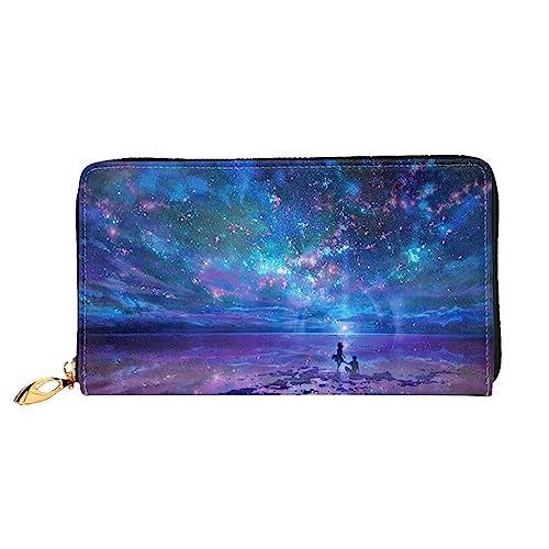 OUSIKA Northern Lights Damen Geldbörse Leder Große Kapazität Reißverschluss Clutch Handtasche Münzbörse für Frauen, Schwarz , Einheitsgröße von OUSIKA