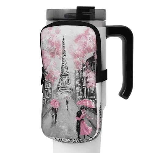 OUSIKA Ölgemälde Eiffelturm Moderne Paar Druck Wasserflasche Beutel Tumbler Pouch Tasche Handheld Sport Trinkflasche Zubehör Tasche Reißverschluss Beutel Gürteltasche für Männer Frauen, Schwarz , M von OUSIKA