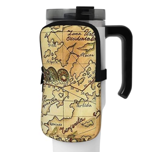 OUSIKA Old Treasure Map Print Water Bottle Pouch Tumbler Pouch Bag Handheld Sports Drink Bottle Accessories Bag Zipper Pouch Belt Bag for Men Women, Schwarz , M von OUSIKA