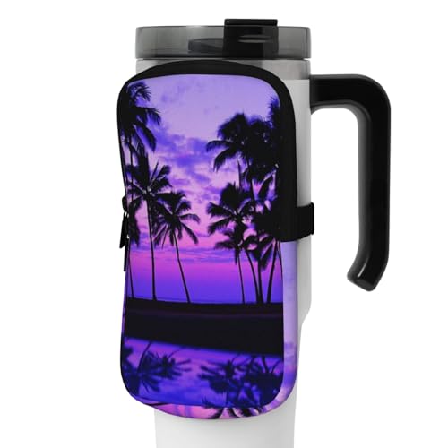 OUSIKA Palm Tree Purple Sunset Print Water Bottle Pouch Tumbler Pouch Bag Handheld Sports Drink Bottle Accessories Bag Zipper Pouch Belt Bag for Men Women, Schwarz , M von OUSIKA