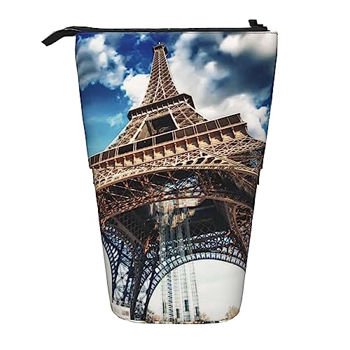 OUSIKA Paris Skyline Federmäppchen Teleskop Stifttasche Kosmetiktasche Organizer Niedlich Stand-Up Stiftebeutel, Schwarz , Einheitsgröße, Münzbeutel von OUSIKA