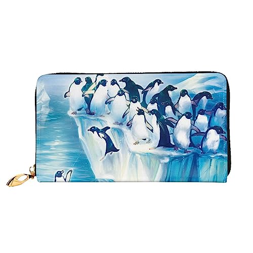 OUSIKA Penguins On Iceberg Damen Geldbörse Leder Große Kapazität Reißverschluss Clutch Handtasche Münzbörse für Frauen, Schwarz , Einheitsgröße von OUSIKA