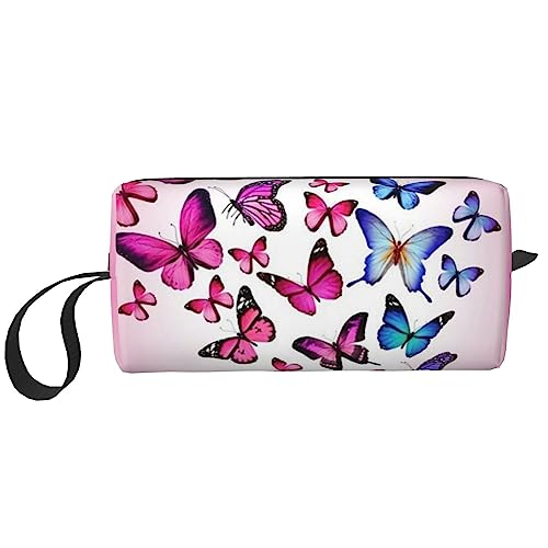 OUSIKA Pink Butterflies Cosmetic Bags for Women Portable Makeup Bag Travel Storage Bag Daily Receive Bag Large Capacity Culletry Bag, White, One Size, weiß, Einheitsgröße von OUSIKA