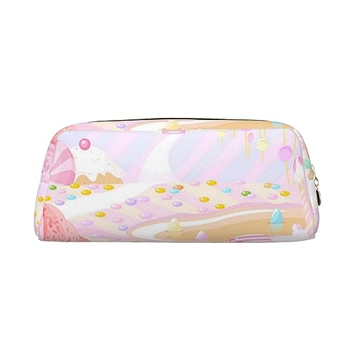 OUSIKA Pink Candy Land Make-up-Tasche, Leder, Federmäppchen, Reise-Kulturbeutel, Kosmetiktasche, tägliche Aufbewahrungstasche für Damen, Gold, Einheitsgröße von OUSIKA